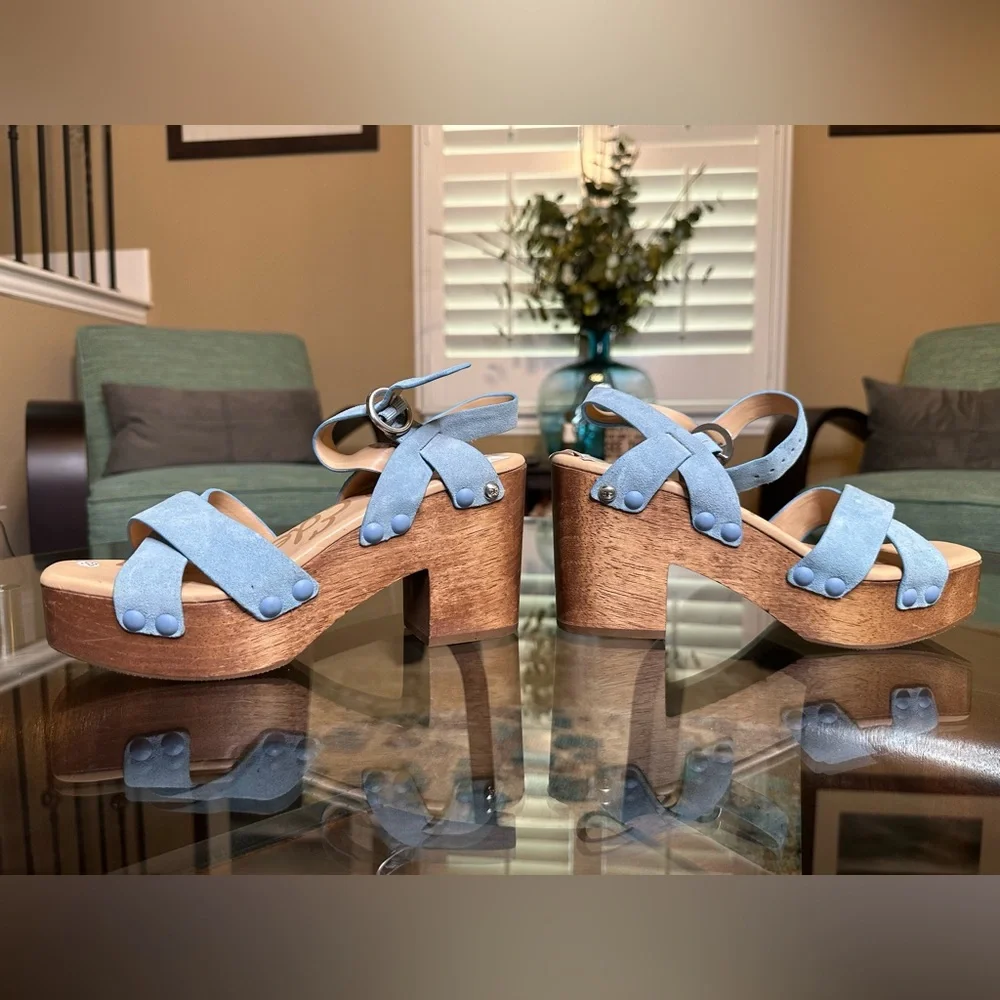 Sam Edelman Josefina Women's Sky Blue Leather‎ Sandals Sz 7 in light blue